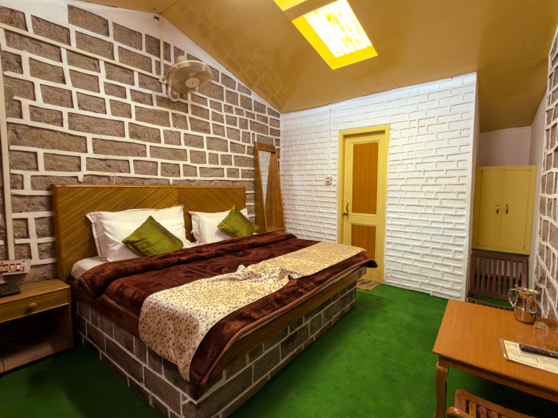 Cozy room with brick walls